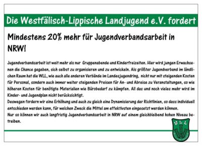 (Bild: WLL/Berkhoff) Wahlforderung 15/15 Etaterhöhung Jugendverbandsarbeit