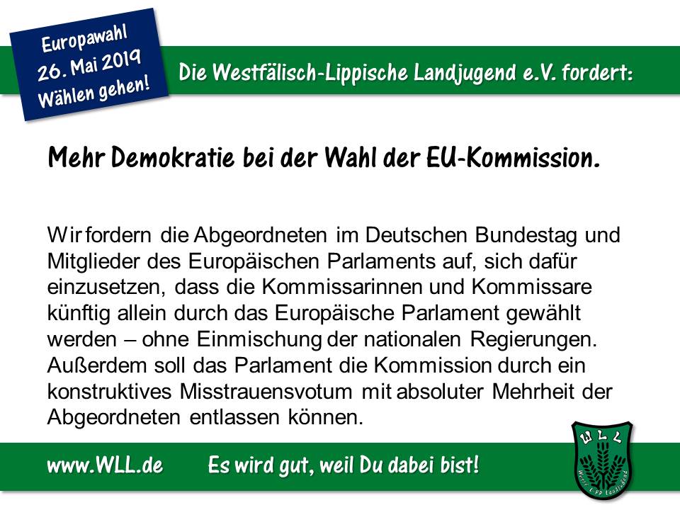 (Bild: WLL) WLL-Wahlforderung - Mehr Demokratie bei der Wahl der EU-Kommission